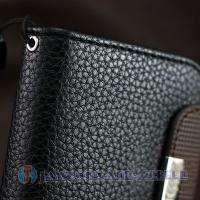 Luxury Credit Card Walle Black Leather Case Cover for Apple iphone 4 