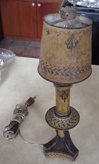   TOLE WARE TOLEWARE ART NOUVEAU TRI LEGGED 15 EARLY ELECTRIFIED LAMP