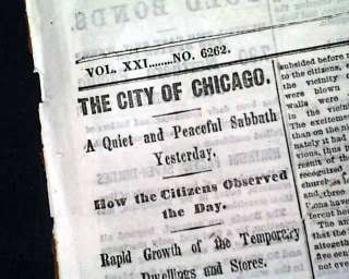 THE GREAT CHICAGO FIRE Firefighting 1871 Old Newspaper  