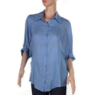 NEW Womens Batwing Shirt Loose Tops Button Down Blouse Collar T 