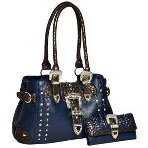 western cowgirl rhinestone buckle front shoulder bag with matching 