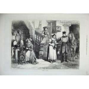   1871 People Alsace Woman Spinning Wheel Horse Man Art: Home & Kitchen