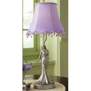    Silver Lady Decorative Lamp w/ Beaded Purple Shade 