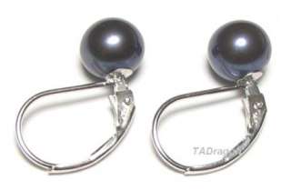 7MM Akoya Black Pearl 14K White Gold Lever Back Earrings  