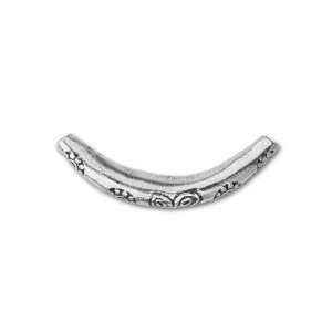  Hill Tribe Silver Curved Tube Bead with Fancy Stamped 