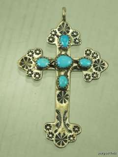 PREVIOUSLY OWNED SOUTHWESTERN STERLING SILVER TURQUOISE CROSS PENDANT 