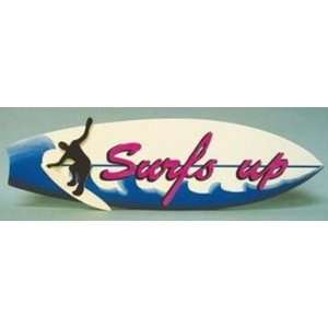    Wood Surfs up Surfboard Plaque Sign 15 X 4