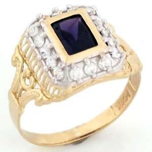  10k Gold Synthetic Amethyst February Birthstone CZ Ring Jewelry