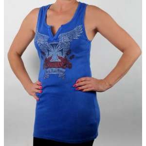  Vocal Womens Blue Cross With Wings Tunic Tank Sports 