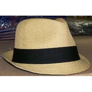  Summer Time Fedora Hat   Natural Straw w/ Black Band One 
