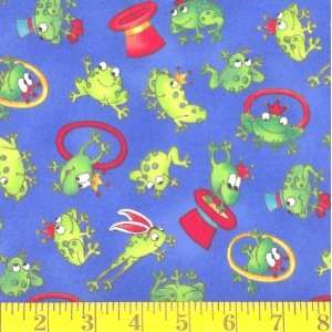  45 Wide Flannel Magic Frog Blue Fabric By The Yard: Arts 