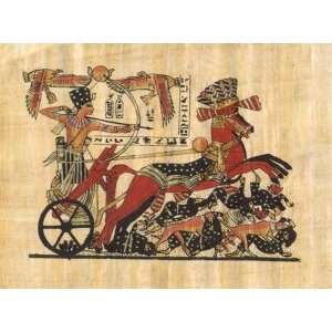 New Ancient Egyptian Papyrus Art Painting of King Tut Fighting   Made 
