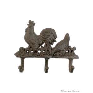   Country Rooster Decor Cast Iron Coat Hat Hanger Rack: Home & Kitchen