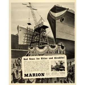 1942 Ad Marion Steam Shovel Co Ohio Drag Lines Machinery Ship Seaport 