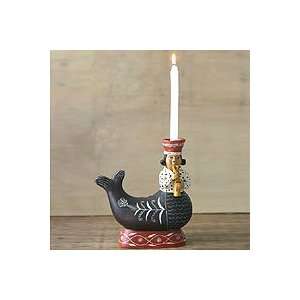   Ceramic candleholder, Andean Mermaid with Flute