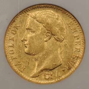   Napoleon gold 20 Francs 1809 A, KM695.1, AU50 NGC AGW 0.1867 oz
