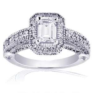 35 Ct Emerald Cut Diamond Vintage Engagement Ring Pave CUTVERY GOOD 