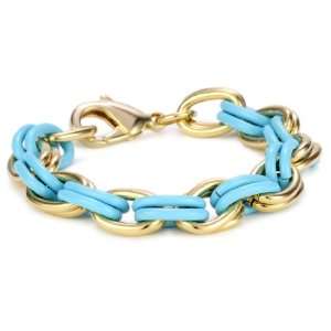 Lee Angel Safina Turquoise Color Enamel and Gold Plated Double Link 