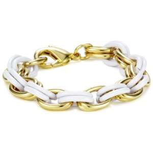 Lee Angel Safina White Enamel and Gold Plated Double Link Bracelet