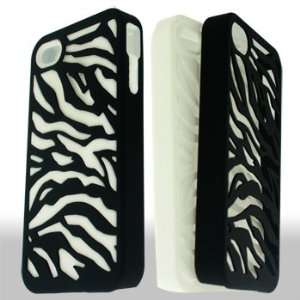  4G 4 G / 4S 4 S Black Zebra Animal Skin Design Rubber Feel Hybrid 