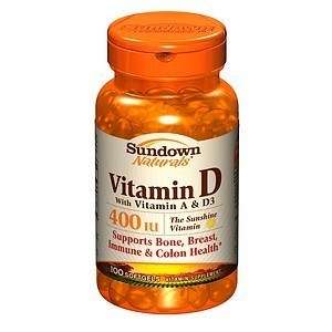 Sundown Naturals Vitamin D3 w/Vitamin A Supports Colon Health   400 IU 