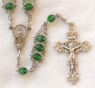 Emerald Green Glass BLESSED MOTHER VIRGIN MARY Catholic Ladder Rosary 
