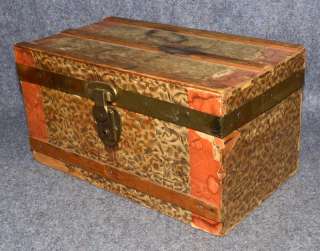 antique small steamer style trunk box chest doll  