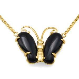  Butterfly Necklace with Black Coral in 14K Yellow Gold 