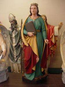 Antique Church Statue of St Catherine of Alexandria Carved Wood  