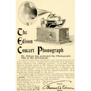 1899 Ad National Thomas A. Edison Concert Phonographs Record Player 