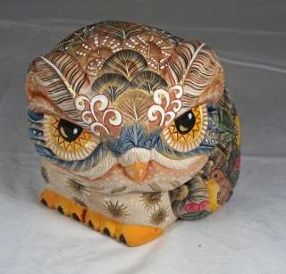 Hand Carved Russian Wood Owl Box Figurine NEW  