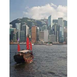 of Last Remaining Chinese Sailing Junks on Victoria Harbour, Hong Kong 