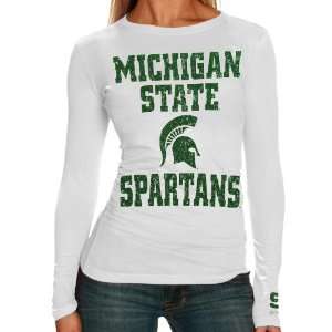 Michigan State Spartans Ladies White Distressed University Long Sleeve 