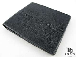 PELGIO New Genuine Stingray Skin Leather Mens Bifold Wallet Black 