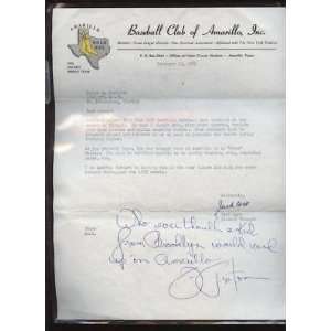  1962 Amarillo Baseball Club Joe Pepitone Signed Letter 