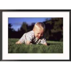  A Baby Boy Crawls Through the Green Grass Humor Framed 