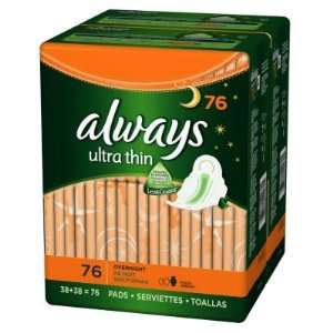  Always Ultra Thin Overnight Pads with Wings Unscented 38 