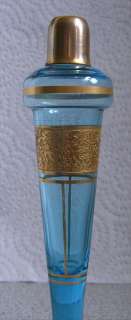   PRUSSIAN BLUE GLASS ATOMIZER MOSER  WOMEN WARRIORS ETCHED GOLD