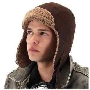 Brown Lined AVIATOR HAT bomber steampunk costume pilot  