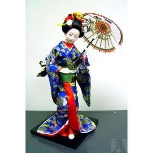    Geisha Girl Doll Statue Silk Kimono Fabric Fan: Home & Kitchen