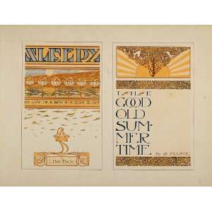  1910 Lithograph Book Cover Designs Art Nouveau Sun Tree 