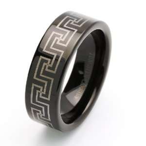  8MM Comfort Fit Tungsten Carbide Wedding Band Greek Design 