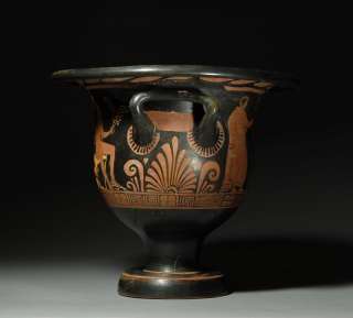 Ancient Greek Apulian Red Figure Pottery Bell Krater  
