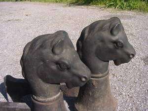 CAST IRON AND BRONZE HORSE HEAD ANDIRONS  
