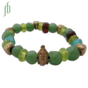 Buddha Japa Mala Bracelet Recycled Brass Glass Cool Sea  
