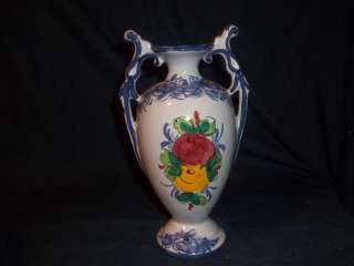 Handpainted Blue Flower Urn Vase Made in Portugal Marked 740 on Bottom 