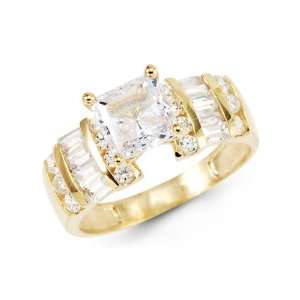 14k Yellow Gold Princess Solitaire CZ Cubic Zirconia Engagement Ring