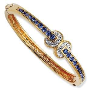 Gold plated Swarovski Crystal Blue Love Knot Bangle Bracelet   7 Inch 