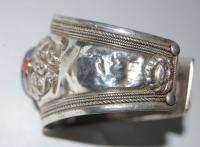 Antique Arts & Crafts Lapis Coral Metal Cuff Bracelet  