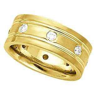    14K Yellow Gold Diamond Eternity Wedding Band   Size 9.5: Jewelry
